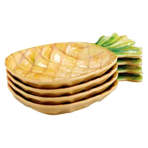 Pineapple-Shaped Melamine Dessert Plates - Tropical Fruit Theme, BPA-Free, Dishwasher Safe, for Dessert, Snacks, Sides, and Appetizers, Yellow, 7 x 4.5 Inch, Set of 4