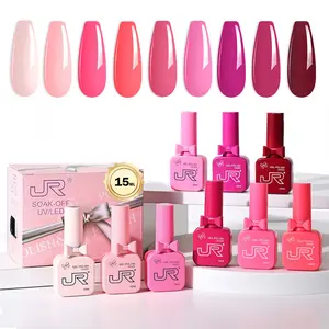 9colors JR 15ml gel polish kit Novice suit Gel Nail Polish Set - Long Lasting Pink Red nude blue color nail polish Soak Off UV LED Cured Salon & Home Manicure Kit Nail Art for beginners women
