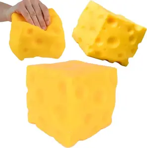 Squishy Cheese Block – Yellow, moldable fidget toy with squeeze feature; ideal for play and relaxation. Bouncing sensory toy helps relax and focus. Sensory cheese for kids and adults. Made from TPR material.