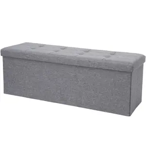43'' Linen Storage Ottoman Bench, Foldable Footrest Stool W/ Divider, Gray