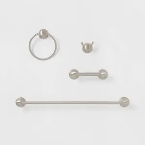 Threshold Casual Bath Hardware Set Towel Ring Toilet Holder Brushed Nickel 4pc