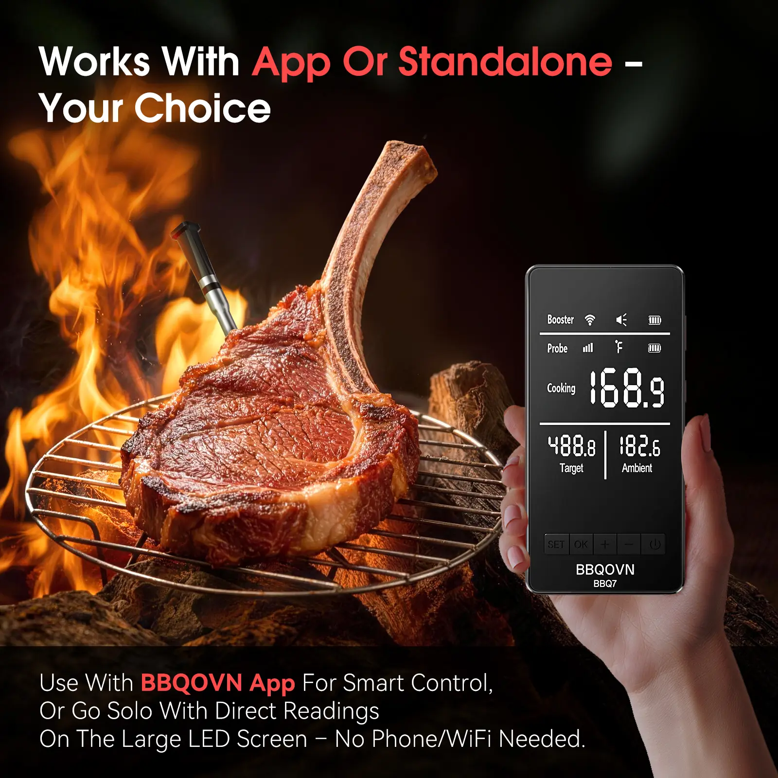 Outdoor Camping Meat Thermometer, WiFi BBQ Thermometer for Grill Smoker & Campfire Cooking, Smart Wireless Food Thermometer with Accurate Temperature Monitoring, Portable Cooking Gadget for Outdoor BBQ & Camping,mother's day gifts instant read