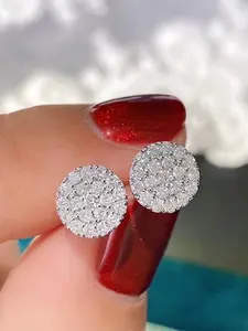 1 Pair Elegant Exquisite Rhinestone Decorated Bling Thick Studs Earrings for Women, Geometric Round Design Stud Earrings, Fashion Jewelry Accessories for Party and Daily Wear