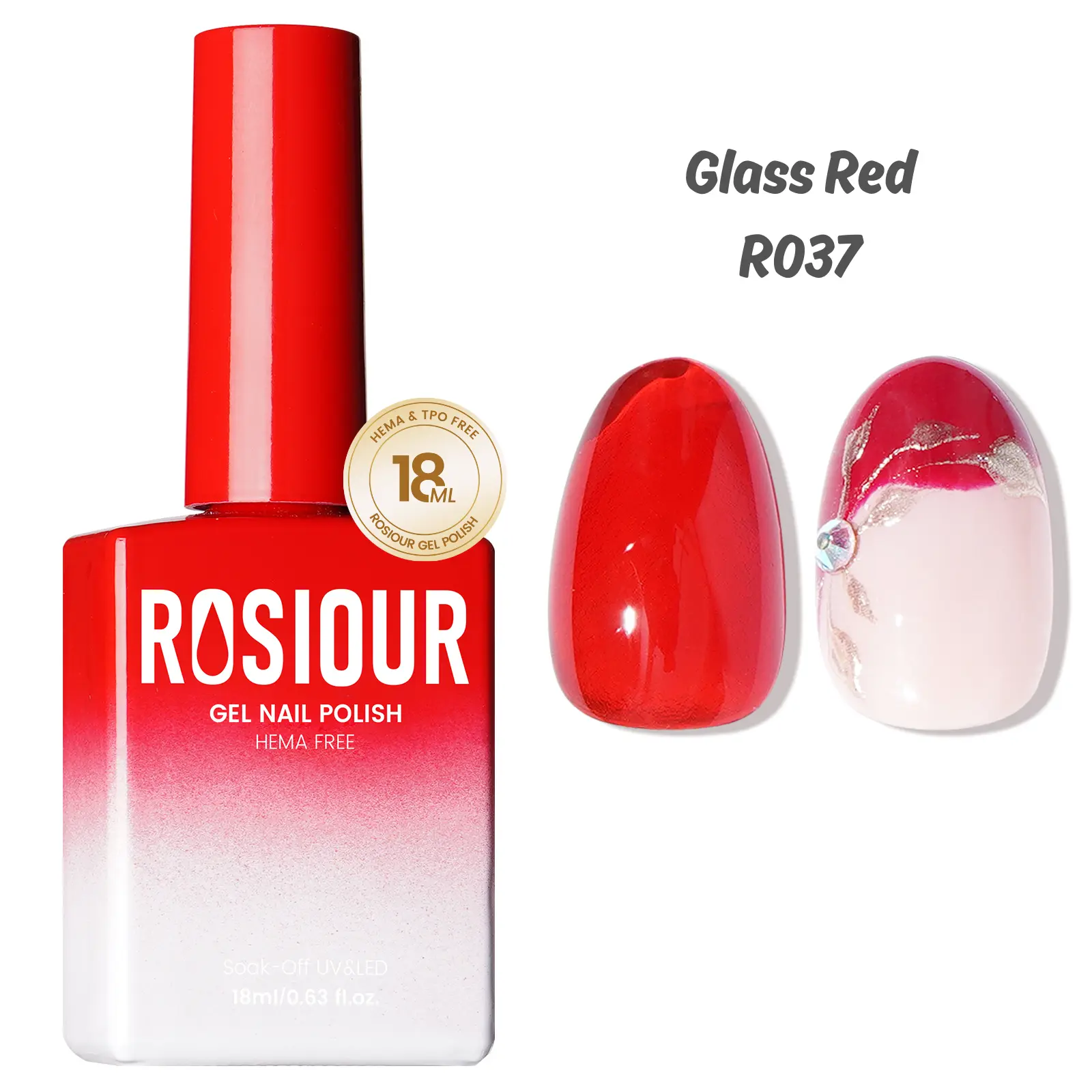 ROSIOUR 18ml Gel Polish | Glass Red R037 | HEMA-Free, TPO-Free | Sheer Jelly Finish | Perfect for Nail Art & French Tips