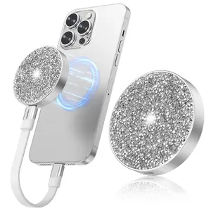 Digiera Magnetic Portable SSD 1TB – 2000MB/s USB-C External Drive for iPhone 15/16, Galaxy S24, Mac & PC – Luxury Diamond-Studded Black/Silver Edition /Classic