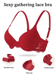 6-piece set lace splice sexy bras casual daily sports striped back gathering front clasp underwired with padding high support women's solid color bras Push Up Padded Adjustable Straps Underwire