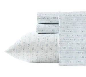 Wrangler Pretty Shoe Stripe White/Blue Queen Sheet Set