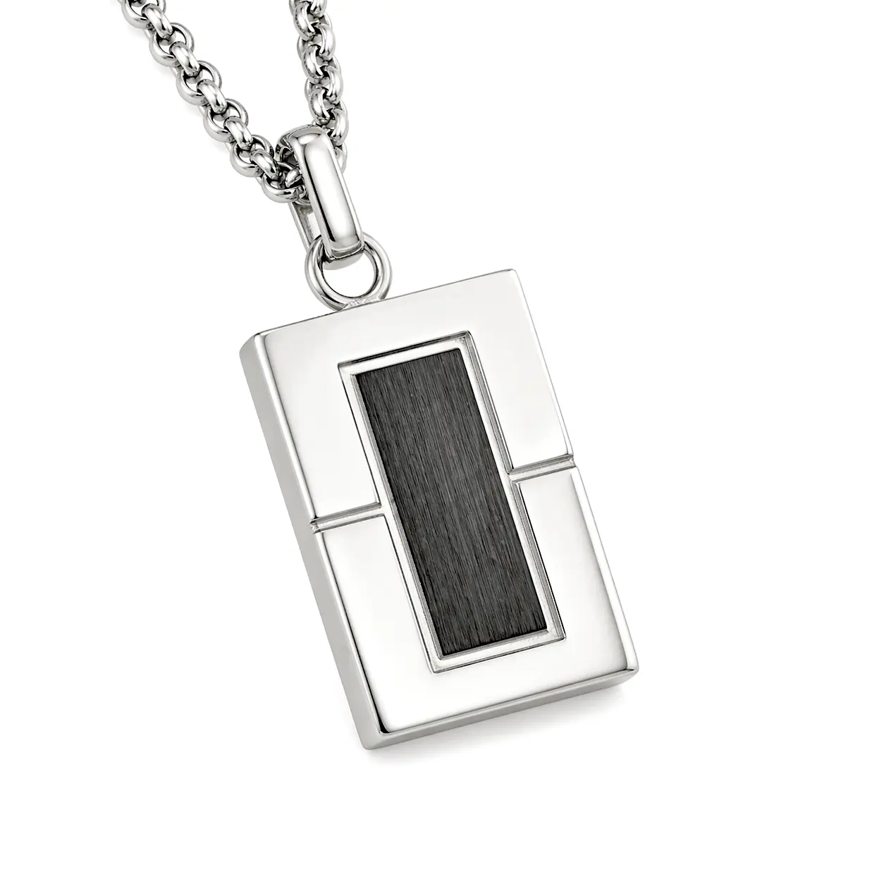 Carbon Inlay Tag Pendant — Polished Steel