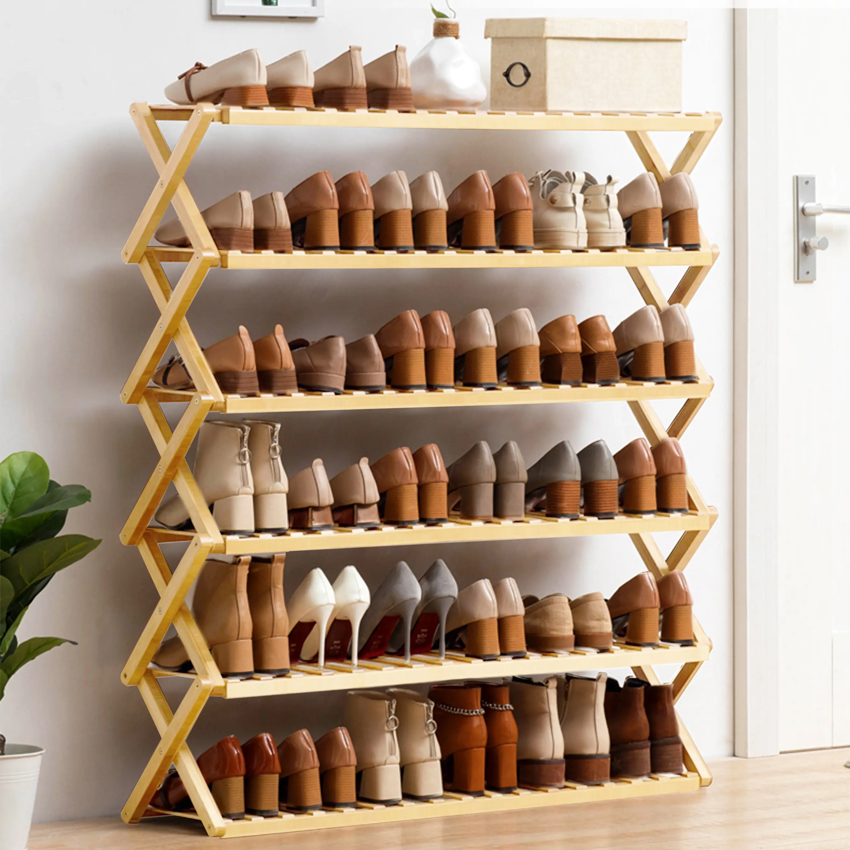 Multi-Layer Foldable Shoe Storage Racks, Free-Standing Space-Saving Organizer for Entryway, Closet Multi-Layer Foldable Shoe Storage Racks, Free-Standing Space-Saving Organizer for Entryway, Closet