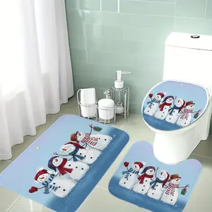 Christmas Decoration Set, 3-Piece Snowman Friends with Colorful Scarves, Soft Flannel Bathroom Mats, Holiday Decorations