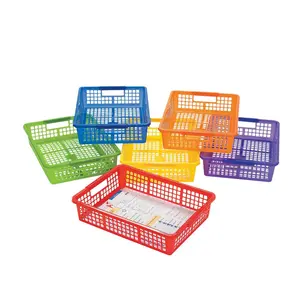 13" x 9 3/4" Classroom Storage Solid Color Plastic Baskets with Handles - 6 Pc.