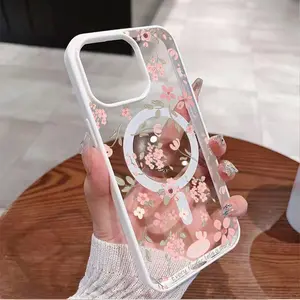 Phone Case - A Phone Case Featuring a Design of Small Pink Flowers in Graffiti Style, Offered in Various Colors, with a Macaron Aesthetic And Suction Capability. It Is Compatible with for Iphone 17, 16, 15, 14, 13, 12, 11, 17AIR