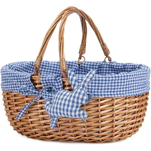 Wicker Picnic Basket with Double Foldin Handles,Willow Picnic Hamper, Hand Woven Easter Basket,Easter  and Candy Basket,Bath Storae,ift Packin Basket.Blue