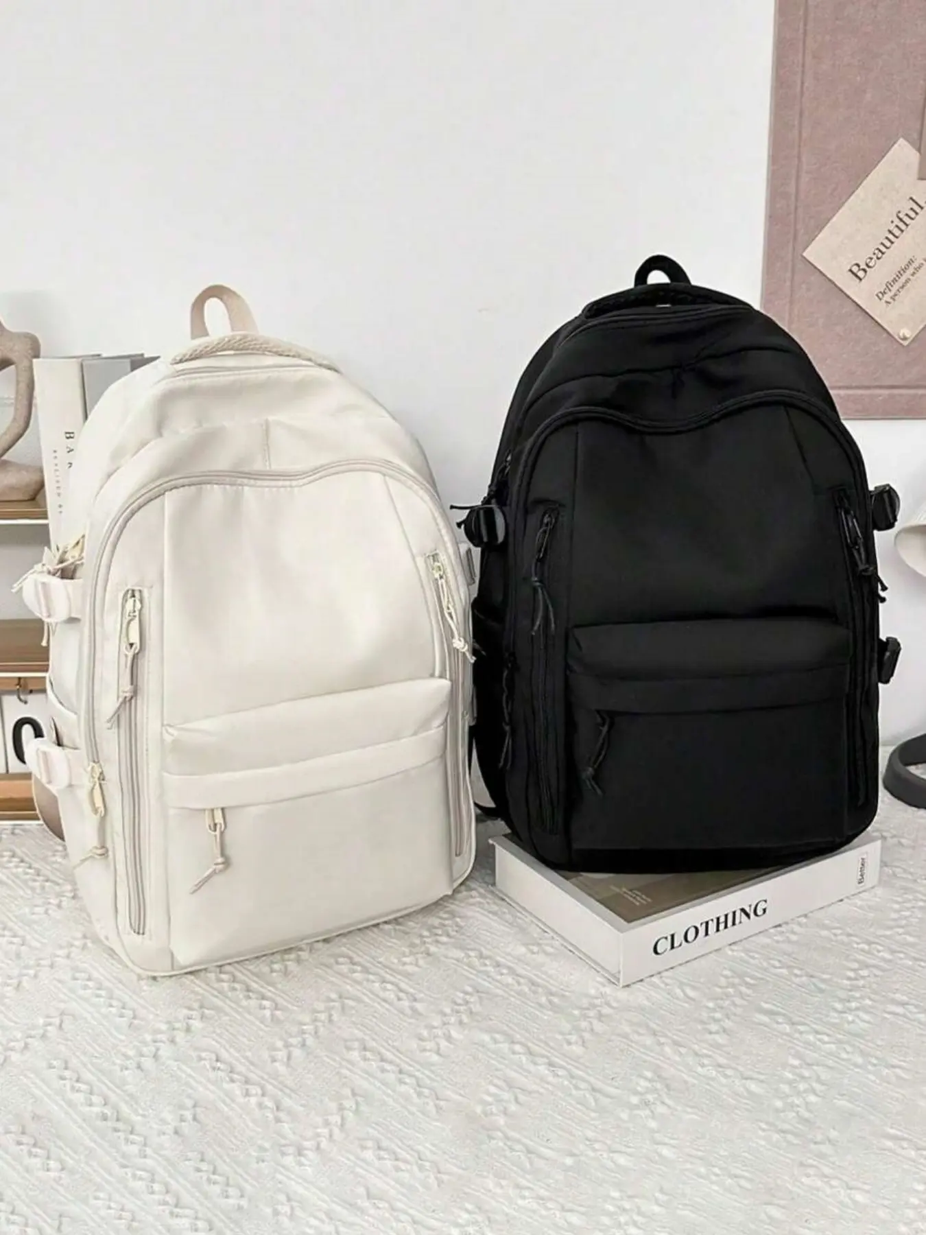 Unisex Casual College Style Laptop Compartment Backpack For Laptop, Large Capacity Multi-Pocket Travel Bag, Lightweight with Luggage Strap, Fits Laptop, Computer Backpack