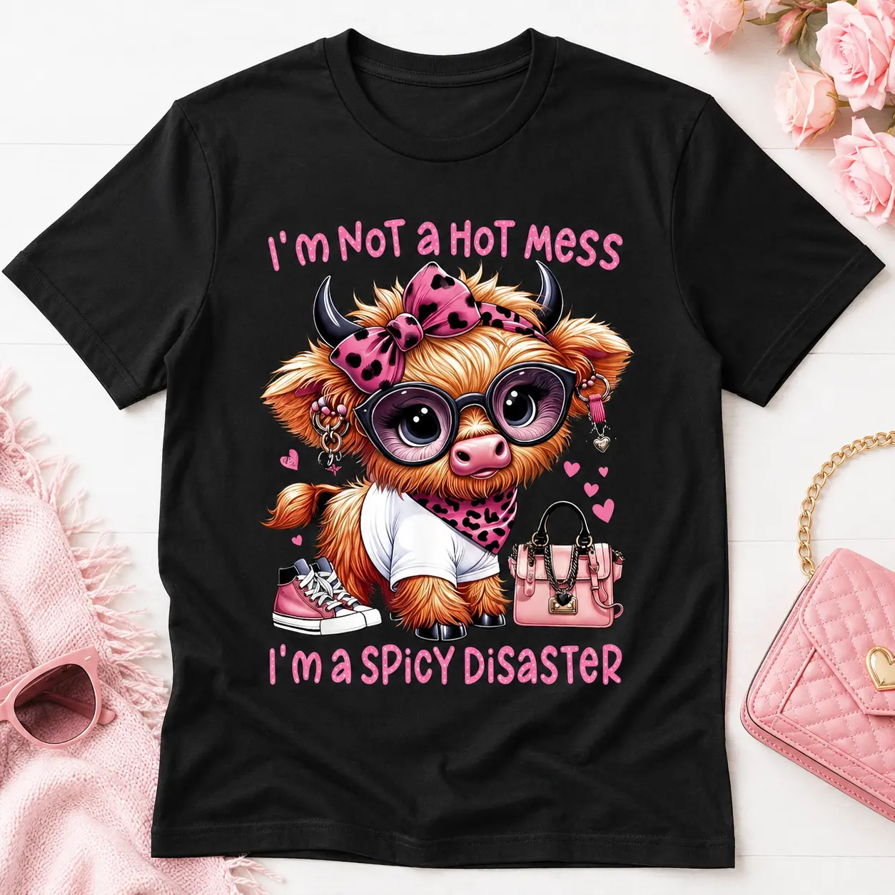 I'm Not A Fire Highland Cow Cute Cartoon Cotton T-Shirt, Casual Fun Outfit,tshirt