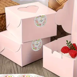 50 sets of pink biscuit boxes, 4x4x2 inches with window baking boxes, gift boxes, suitable for personal cupcakes, pastries, candies, strawberries, chocolates, with stickers for party supplies, baking packaging, perfect for Christmas and Thanksgiving.