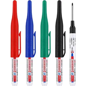 4 count Multi Purpose Deep Hole Marker Pens,Long Nib  Marker  Colorful Carpenter Pen for Bathroom Woodworking Decoration,Red Black Blue Green Ink Permanent Markers Marker Pens