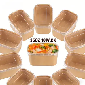 10 PACK 35 OZ Paper Bowls with Lids, Kraft Paper Food Containers with Lids for Diet Salads, Ice Cream, Yogurt, Party Use, Disposable Dinnerware. Paper Meal Prep Containers Leak-Proof, Microwavable & Freezer-Safe Meal Prep Container for Takeout