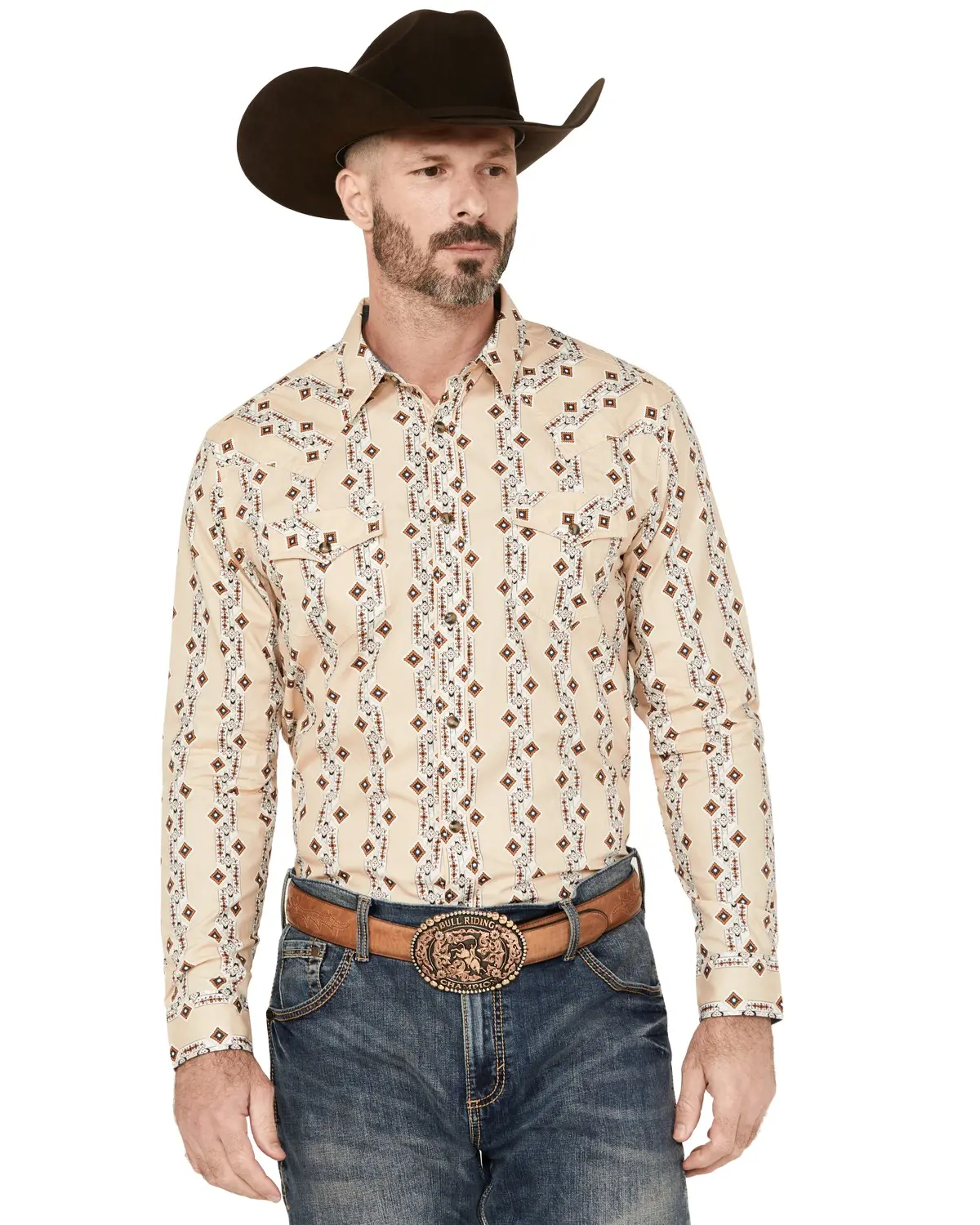 Cody James Men's Men'S Floral Striped Print Long Sleeve Snap Western Shirt - Cjsu23w41-Tan