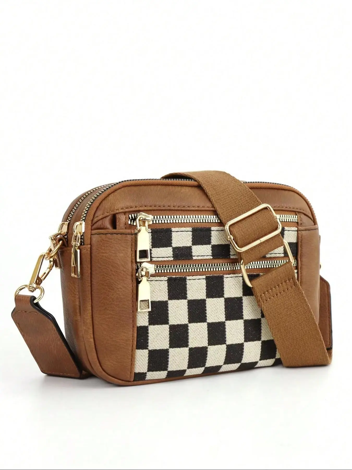leisure checkerboard shoulder bag, retro checkerboard splicing design shoulder bag, adjustable daily commuting shoulder bag, casual shoulder bag, Casual shoulder purse, Crossbody Bags, Commuter crossbody bag, suitable for student parties, shopping