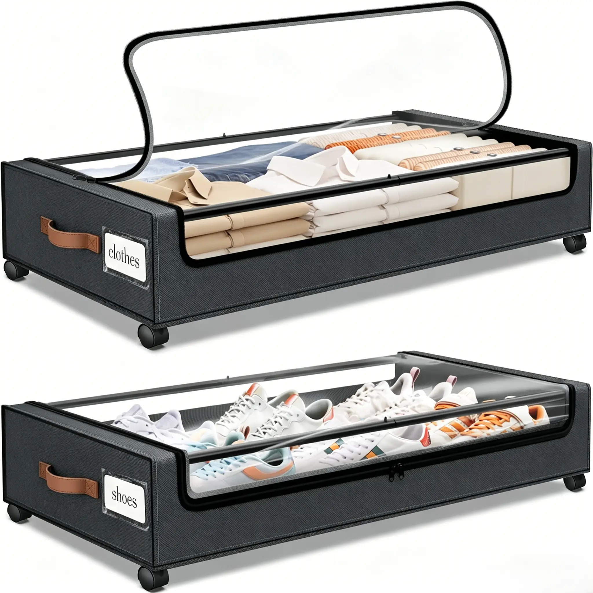 Deals For You Days | Under Bed Storage with Wheels 2Pack Dark Grey 600D Oxford Cloth & Metal Frame Clear Window Label for Clothes Shoes Blankets, Apartment Essentials, Rolling Storage,homeessentials,TikTokShopBackToSchool