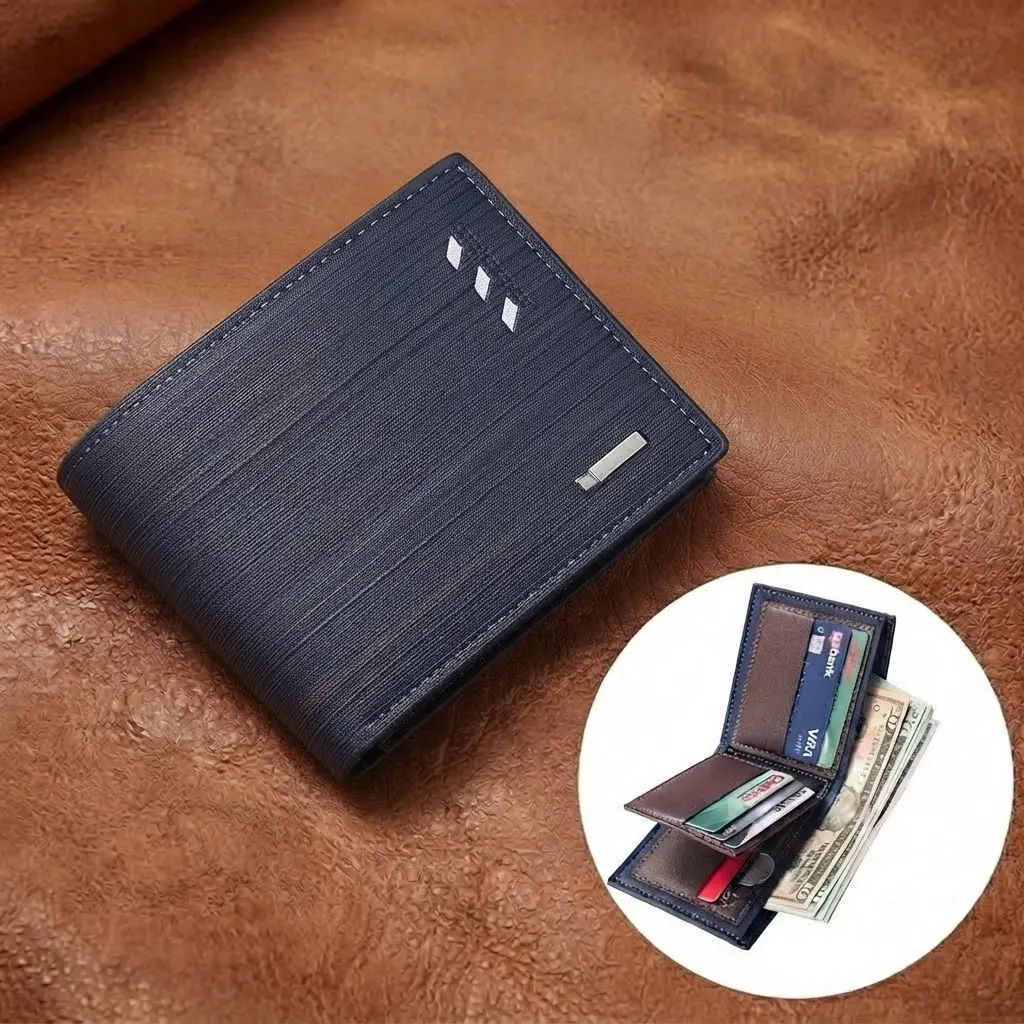 Men's Bifold Wallet, Slim Horizontal Wallet with Multiple Card Slots, Compact Wallet for Cash & Cards