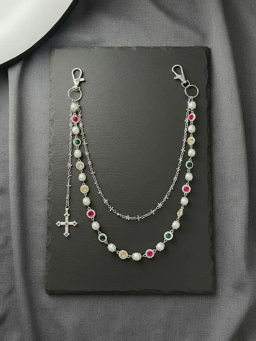 Men's Imitation Pearl Pants Chain Accessory, Street Style Cross Pendant Waist Chain, All Seasons Denim Jeans Decoration, Maximalist Jewelry, Elegant Trendy Chain, Bling Chain, Vintage Body Jewelry, Chic Body Jewelry, Decorative Chain Accessory