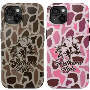 Glossy Camo Couple Old School Phone Case - Durable Tough Case for iPhone 11, 12, 15, 14, 13 Mini, Pro Max, Pro, Plus, Gift for Tech-Savvy Individuals