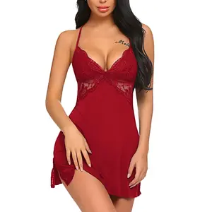 Avidlove Christmas Lingerie Women Lace Chemise Holiday Sleepwear Nightgown Bodysuit