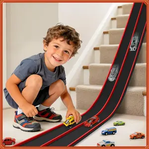 Flexible Race Track Toys for Kids, 15 Ft Flex Tracks Starter Set with Strong Suction Cups - Compatible with Hot Wheels and Diecast 1/64th Cars, Rolls up Portable Race Car Ramp Track (Red Black)(Gag Toys & Practical Jokes)(Gag Toys & Practical Jokes)