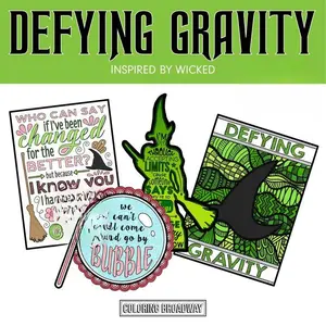 Wicked "Defying Gravity" Stickers (Set of 4 - 3" Die Cut Stickers)