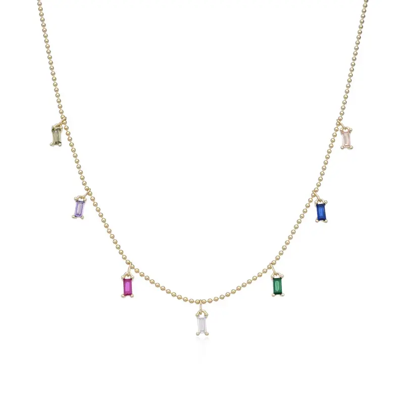 Women's Rainbow Luxe 925 Sterling Beaded Drop Necklace - Sparkling CZ, Multicolor Gemstones, Dainty, Brightly Colored, Colored Crystals Bead Jewelry, Elegant Everyday Accessory, Bead Necklaces, Dainty Necklaces