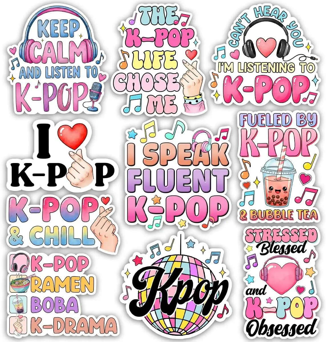 Funny K-Pop Sticker Pack, Cute Girly Korean Music Lover Sticker, K-Pop Fan Gift, Kdrama Kpop Decoration for Laptop Tablet Planner Water Bottle Helmet Car Vehicles
