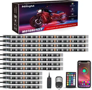 Nilight 12PCS Motorcycle RGB Led Light Kit Waterproof Multi Color Atmosphere Neon Accent Light APP and Remote Control Underbody Light Strips for Harley Decoration Underglow  dealsforyoudays