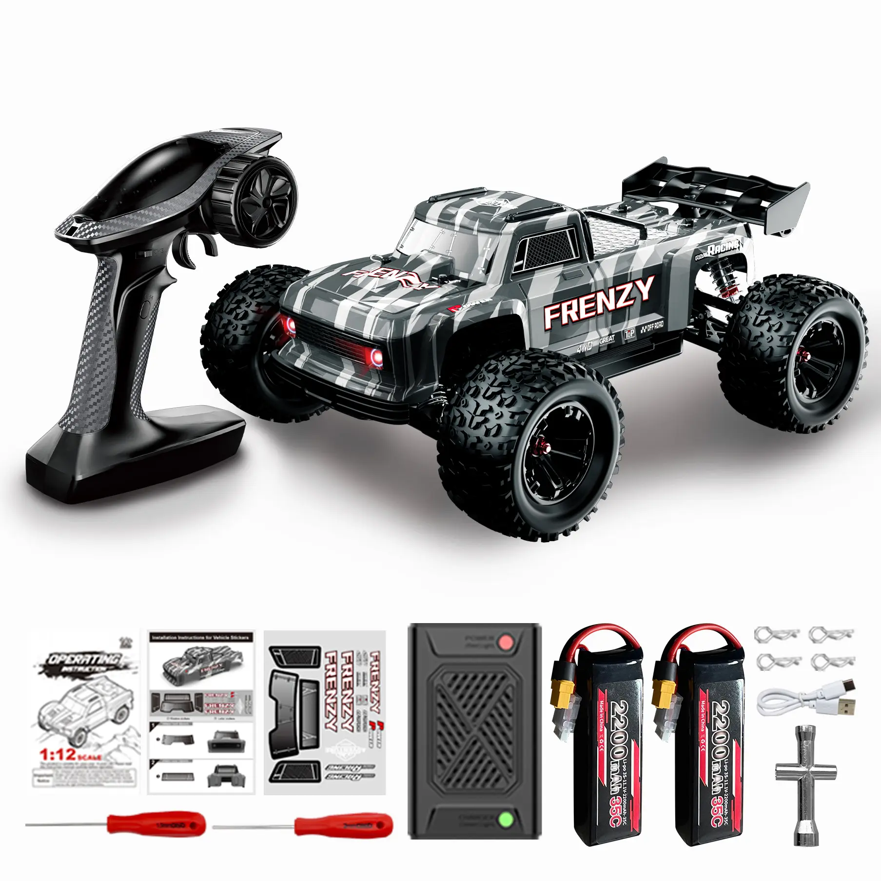 HOSHIPLAY N517A 1:12 Scale Brushless RC Truggy - 4x4 Offroad Waterproof Electric High-Speed Carbon Fiber Remote Control Car, 3S 2200mAh Battery, for 12+ Years Old, All-Terrain Rechargeable Race Car, Brushless Rc Trucks