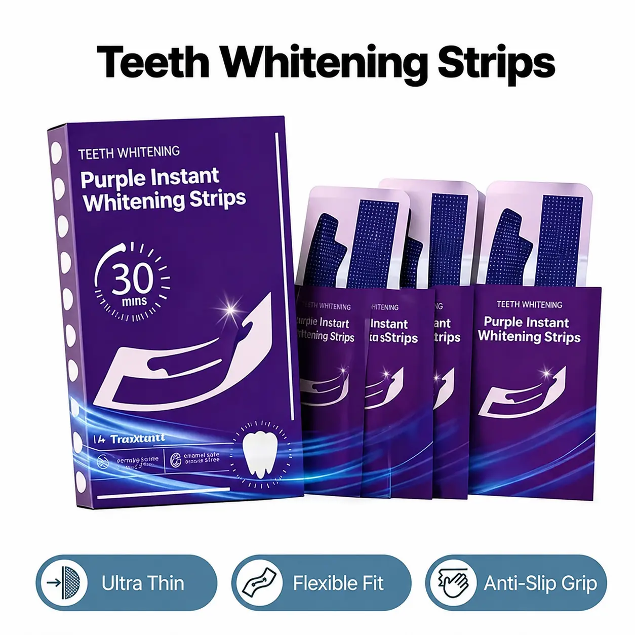 Teeth Whitening Strips - 14/28 Whitening Sessions - Non Sensitive Teeth Whitening - Peroxide-Free | Purple Teeth Whitening Strips,28 Whitening Sessions,Purple Tooth Whitening, Tooth Stain Treatment, Combining Whitening and Colour Correction, Peroxide-Free