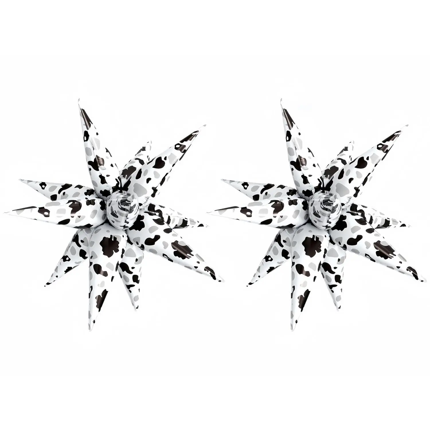 2Pcs Cow Print Star Balloons Party Decorations/32 Inch Black White Explosion Star Foil Balloons For Western, Farm, Barn, Cowgirl, Baby Shower, Birthday Party Supplies (2Pcs White Cow Pattern)