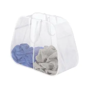 Whitmor 6337356 White Duramesh Nylon Collapsible Hamper - Lightweight Indoor Home Storage Clothes Basket, Clothes Organizer