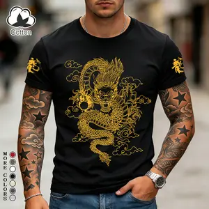 Cotton Men's T-Shirt Soft Fabric Cotton Tee Luxury Aesthetic Streetwear Black tshirt Chinese Style Tee Vintage Print Dragon Graphic Shirt Relaxed Fit Unisex Short Sleeve Fashion Rides Casual Menswear Athletic Outfits Classic Top Gift for Boyfriend