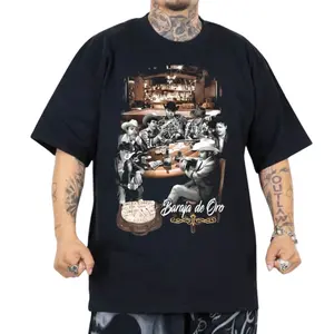 Baraja De Oro T-Shirt | Mexican Narco Sty Norteno Cowboy Corrido Shirt for Men Vint Card Game Scene | Chicano Streetwear Cott Tee Casual Shortsleeve Garments