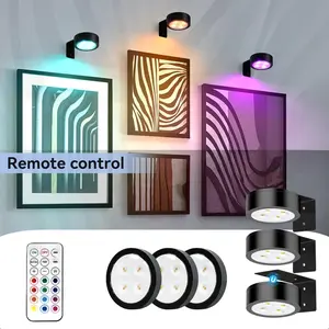 1/3/6PCS Picture Lights for Wall, Picture Frame Light, Adjustable Lights, RGB Color Changing Led Art Display Light with Battery Operated, Magnetic Painting Light with Remote Control, Wireless Home Lighting, Black, Party, Art Exhibitions