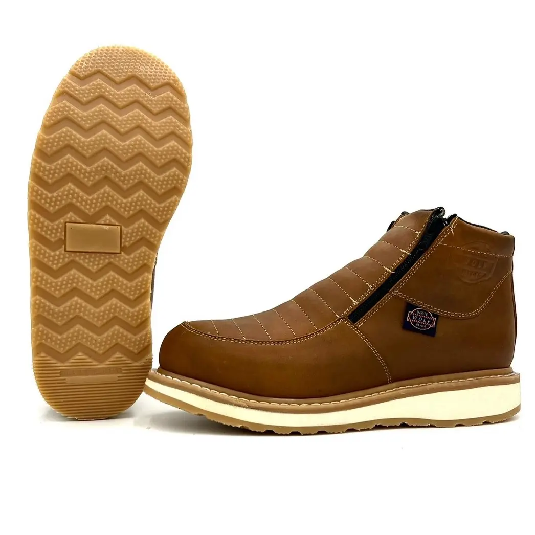 White Wolf Double Zipper Crazy Tan Work Boot Dual Density Goodyear Welt Sole WW-980 Ankle Round Toe Leather Footwear Comfort Walking Shoes Closed Design boots for Workboots