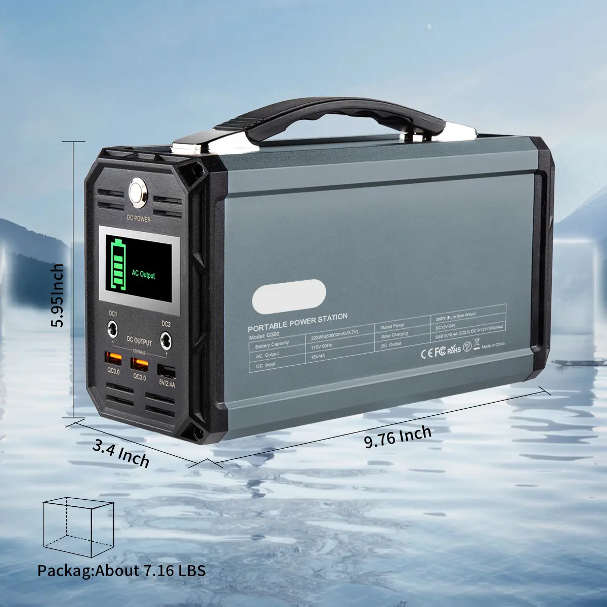 Howeasy Aluminum Alloy 300W Portable Power Station - 222Wh Lithium Cells, 15V, AC Socket, QC3.0, DC, USB Port, Car Charger, Solar Powered for Phones, Laptops, Cameras
