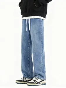 Men's Solid Color Drawstring Waist Denim Jeans by CCCMAI, Loose Casual Comfortable Denim Pants for Everyday Wear, Versatile Woven Bottoms for All Seasons