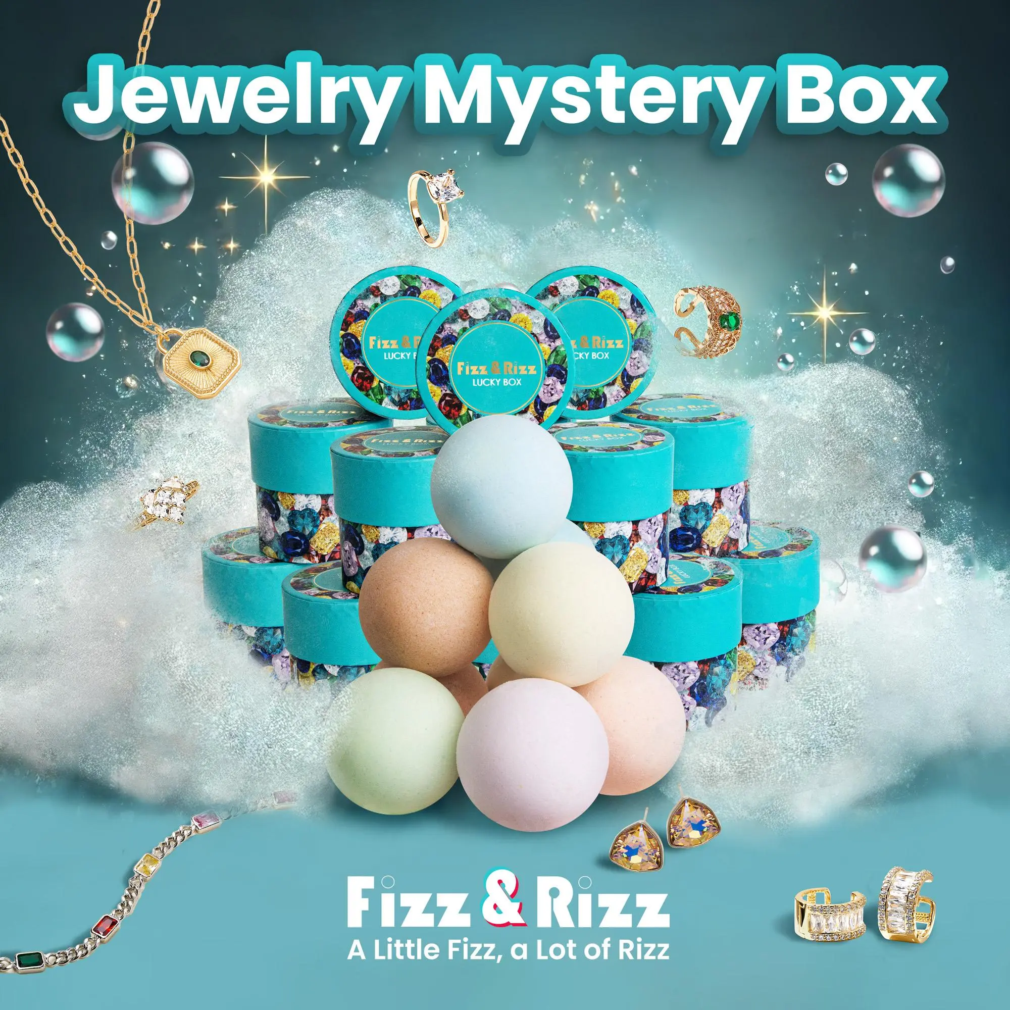 [Deals For You Days] FizzandRizz by Yorkett Jewelry Mystery Box with Random Fine Jewelry Necklace Earrings Bracelet Charm Adjustable Ring Cute Fun Gift for Parties Valentine's Day Mother's Day