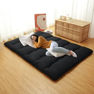 Twin Size Japanese Floor Futon Mattress - Folding Sleeping Pad for Adults & Kids, Roll-Up Tatami Mat, Ideal for Camping, Black Color