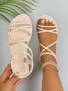 Women's Fashionable Crossed Strap Slides, Casual Comfortable Flat Sandals for Beach, Lightweight Design Slides for Daily Wear, Walking Shoes, Rubber, Footwear for Beach