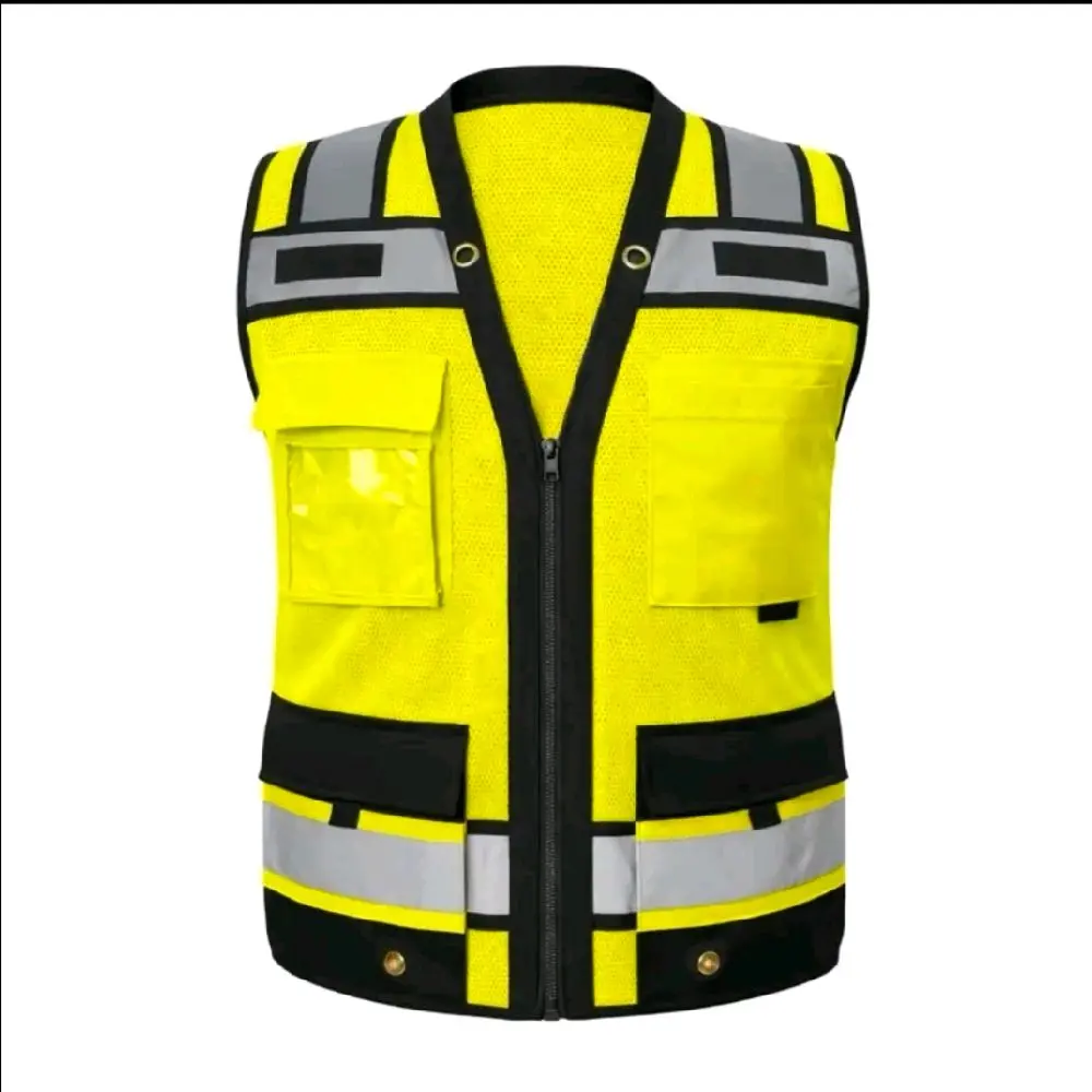 Superintendent Vest, High Visibility Reflective Safety, Mesh Safety Vest with Zipper and Multi pockets AMERICAN SIZE