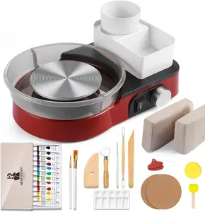 Pottery Wheel for  and Beginners - Complete Pottery Set with 6" Turntable with Two-Way Rotation, 2.2lb Clay, Art Supplies Sculpting Tools, Craft Gifts for Teens  Adults (Red)