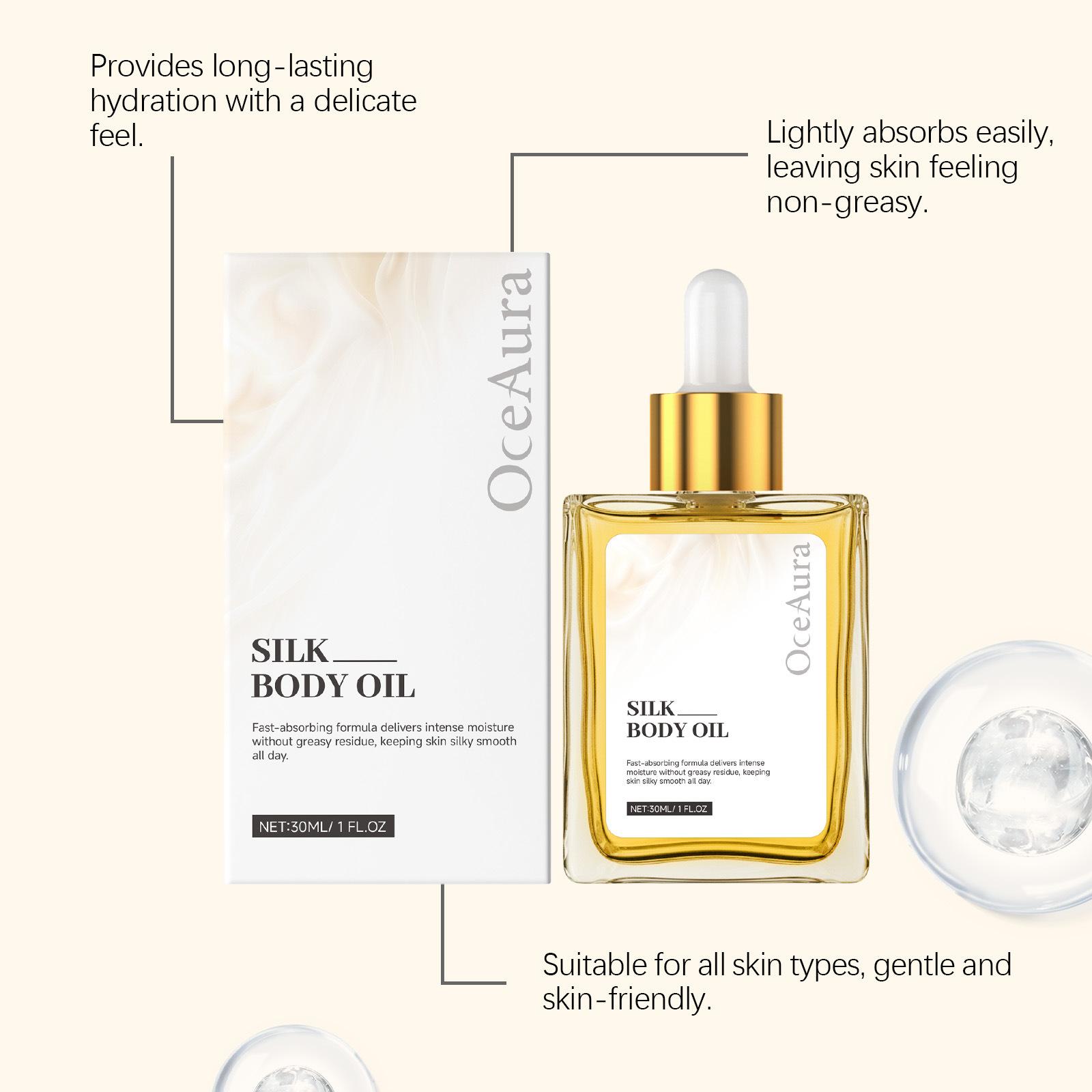 Silky Body Oil, Silky Smooth Skin Texture, Lightweight & Non-Greasy, Fast Absorbing, Hydrating & Nourishing, Leaves Skin Soft, Radiant & Supple, Daily Moisturizing Body Essence